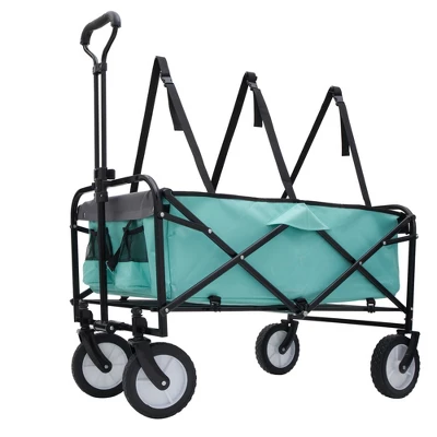 Collapsible Foldable Wagon Cart With Strapping System Beach Wagon Utility Cart Utility Wagon Grocery Car Green 2 Collapsible Foldable Wagon Cart With Strapping System Beach Wagon Utility Cart Utility Wagon Grocery Car Green - Image 2