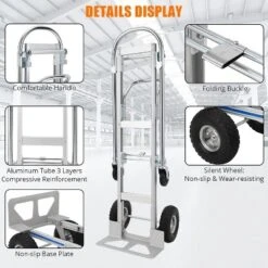 2-in-1 Folding Aluminum Hand Truck Dolly – Heavy Duty Convertible Hand Cart, 770 Lbs Capacity, Lightweight & Foldable With 4 Wheels & Elastic Rope