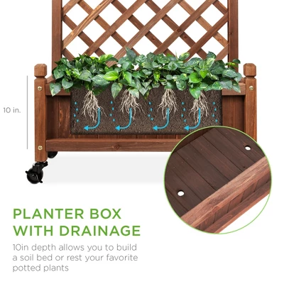 Best Choice Products 48in Mobile Wood Planter Box & Diamond Lattice Trellis, W/ Drainage Holes, Optional Wheels - Walnut 2 Best Choice Products 48in Mobile Wood Planter Box & Diamond Lattice Trellis, W/ Drainage Holes, Optional Wheels - Walnut - Image 2