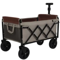 All-in-One Convertible Folding Camping Wagon Cart: Bench Seat, Storage Compartment & Included Dog Tether, Beige/Brown -OUTSUNNY Sale Store GUEST 927eda16 8ad8 4bf7 8319 a37f04a54e33