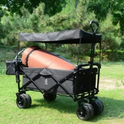 Collapsible Wagon 140L Wagons Carts Foldable With Removable Canopy, Folding Wagon Cart With Wheels For All-Terrain With Brake, Cooler Bag