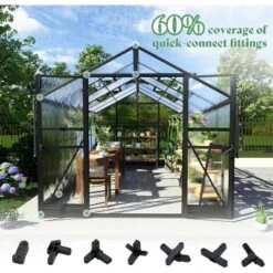 AMERLIFE Polycarbonate Greenhouse, Quick-Connect Frame, 4 Vents, Swing Lock Door