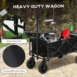 Outsunny Collapsible Wagon, Graden Carts With Wheels, Adjustable Handle, Folding Table And Cup Holders, Black -OUTSUNNY Sale Store GUEST 97c5641f 94c8 4386 a8f4 f75907f78a8a