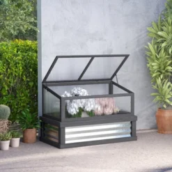 Outsunny Raised Garden Bed With Polycarbonate Greenhouse, Lean To Wooden Cold Frame Greenhouse, Flower Planter Protection, 41"x22.5"x28.25"
