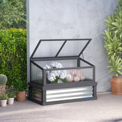 Outsunny Raised Garden Bed With Polycarbonate Greenhouse, Lean To Wooden Cold Frame Greenhouse, Flower Planter Protection, 41"x22.5"x28.25" 1 Outsunny Raised Garden Bed With Polycarbonate Greenhouse, Lean To Wooden Cold Frame Greenhouse, Flower Planter Protection, 41"x22.5"x28.25"