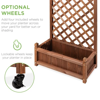 Best Choice Products 48in Mobile Wood Planter Box & Diamond Lattice Trellis, W/ Drainage Holes, Optional Wheels - Walnut 3 Best Choice Products 48in Mobile Wood Planter Box & Diamond Lattice Trellis, W/ Drainage Holes, Optional Wheels - Walnut - Image 3