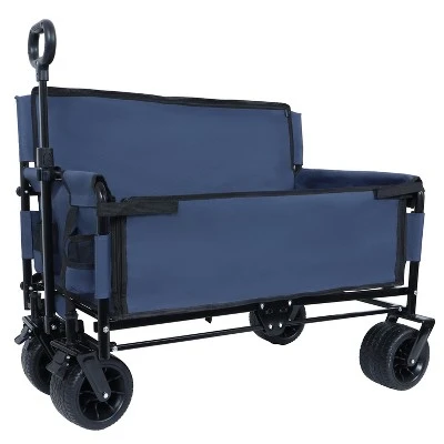 3-in-1 Convertible Folding Wagon Cart With Bench Seat & Storage - 500lbs Heavy-Duty Utility Wagon Dark Blue 7 3-in-1 Convertible Folding Wagon Cart With Bench Seat & Storage - 500lbs Heavy-Duty Utility Wagon Dark Blue - Image 7