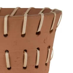Natural Handthrown Terracotta Planter With Woven Rattan Accents - Foreside Home & Garden