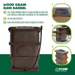 FCMP Outdoor WG4000 45 Gallon Wood Grain Outdoor Home Rain Water Catcher Barrel Flat Back Container With Spigots And Mesh Screen, Brown 8 FCMP Outdoor WG4000 45 Gallon Wood Grain Outdoor Home Rain Water Catcher Barrel Flat Back Container With Spigots And Mesh Screen, Brown -OUTSUNNY Sale Store GUEST 9da25afa 9e69 4535 bdd4 e95507f100c3