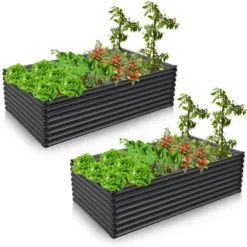 Costway 2 PCS Galvanized Raised Garden Bed Outdoor Planter Box Firewood Rack Log Holder -OUTSUNNY Sale Store GUEST 9dae8694 2375 48e5 9584 18e3e110c513