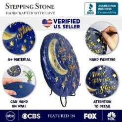 Shoot For The Stars Stepping Stone, 9.5" Galactic Moon And Stars Space Themed Gift| OrnamentallyYou
