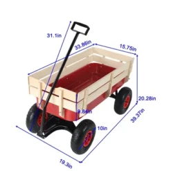 Outdoor Sport Wagon Tools Cart Wooden Side Panels Air Tires Wagon (red)