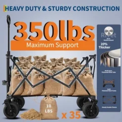 Wagon Cart, Folding Utility Heavy Duty Wagons Carts For Camping, All Terrain Beach Wagons Extended With Cup Holders, 500Lbs Weight Capacity -OUTSUNNY Sale Store GUEST aa6ebe7d 316d 4743 8464 1383ee21f57c