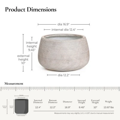 LuxenHome Rustic Indoor/Outdoor Planter – Round MgO Pot With Ribbed Texture 2 LuxenHome Rustic Indoor/Outdoor Planter – Round MgO Pot With Ribbed Texture - Image 2