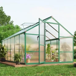 8x12FT Aluminum Greenhouse With Roof Vent Ground Nails Lockable Push Door Large Walk-in Green House For Outside Garden Backyard Patio Lawn -OUTSUNNY Sale Store GUEST ae774a80 5216 48b9 8245 13e5d0c8fc7e