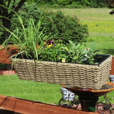 Sunnydaze Decor Sunnydaze Hanging Rectangle Polyrattan Rail Planter With Plastic Liner - 23.5" W X 7.5" D X 6.5" H 1 Sunnydaze Decor Sunnydaze Hanging Rectangle Polyrattan Rail Planter With Plastic Liner - 23.5" W X 7.5" D X 6.5" H
