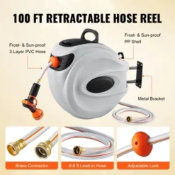 VEVOR Retractable Hose Reel, 100 Ft X 1/2 Inch, 180° Swivel Bracket Wall-Mounted, Garden Water Hose Reel With 9-Pattern Nozzle, Automatic Rewind -OUTSUNNY Sale Store GUEST b1a9be24 13e1 47b8 b481 174d716103d2