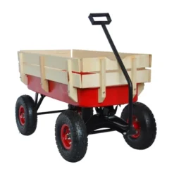Outdoor Sport Wagon Tools Cart Wooden Side Panels Air Tires Wagon (red) -OUTSUNNY Sale Store GUEST b20c4e65 c4b1 4d23 a7dc 0815939e319e