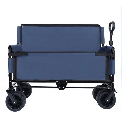 3-in-1 Convertible Folding Wagon Cart With Bench Seat & Storage - 500lbs Heavy-Duty Utility Wagon Dark Blue 4 3-in-1 Convertible Folding Wagon Cart With Bench Seat & Storage - 500lbs Heavy-Duty Utility Wagon Dark Blue - Image 4