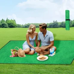 Heavy-Duty 480lbs Folding Wagon Cart With Bonus Picnic Mat - All-Terrain Beach Wheels, Drink Holders, Brakes & Side Pocket Green Line -OUTSUNNY Sale Store GUEST b5b28594 0a38 416d 881d a400883f35b2