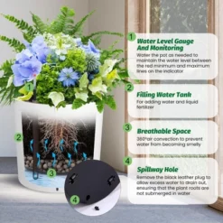 Round Planter Set Of 2, Self Watering Pots For Indoor Plants, Large Flower Pot Outdoor With Built-in Drainage And A Water Level Monitor -OUTSUNNY Sale Store GUEST b6ebe582 f60a 4212 a194 23de4d179567