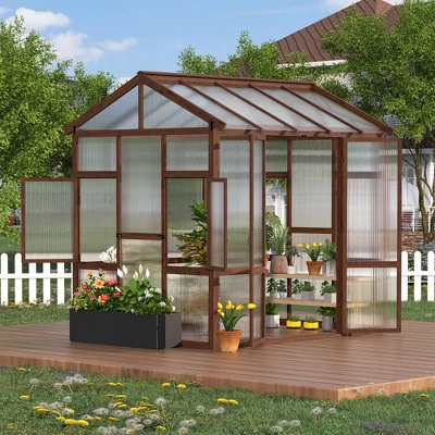 6x8 FT Wooden Greenhouse For Outdoor,Heavy Duty Green House Kit With Ventilated Window And Lockable Door,Walk-in Greenhouse For Backyard, Patio, Lawn 1 6x8 FT Wooden Greenhouse For Outdoor,Heavy Duty Green House Kit With Ventilated Window And Lockable Door,Walk-in Greenhouse For Backyard, Patio, Lawn