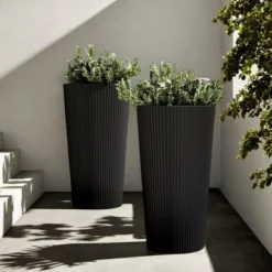 NAYSAYE Planter 2PCS Tall Indoor And Outdoor Planter Pot Large Flower Cone Striped Plastic Flower Pot For Home Garden Patio -OUTSUNNY Sale Store GUEST bb16d834 0997 4160 9a4a 1d5f5b1da4eb