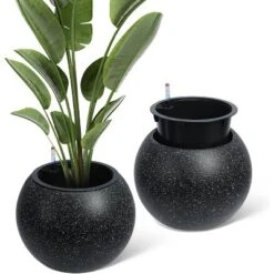 10.2" H X 13.5" Dia (10" Opening) Round Self-Watering Indoor Plant Pots With Drainage & Water Level Monitor, White Dot Design -OUTSUNNY Sale Store GUEST bbd57219 523b 417b 9e48 616e9c00fb39