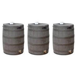Good Ideas Rain Wizard 50 Gallon Plastic Outdoor Home Rain Barrel Water Storage Collector With Brass Spigot And Flat Back Design, Oak (3 Pack) -OUTSUNNY Sale Store GUEST bc614f26 7525 4608 93e5 e50a210f3079