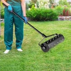 Costway 21“ Manual Lawn Aerator Grass Aeration Tool Filled With Sand Or Stone With Handle Green/Black