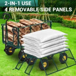 Heavy Duty Steel Garden Cart,550 LBS Capacity 3-in-1 Pullable Metal Wagon With 10" Pneumatic Wheels,180°Rotating Handle & Removable Sides, Green -OUTSUNNY Sale Store GUEST bdc22f4d 0892 48a2 8630 c18aa35a4e35