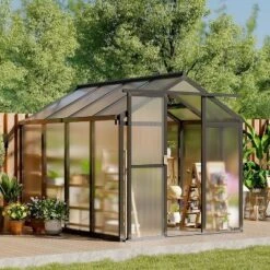Sturdy Polycarbonate Greenhouse With Aluminum Frame - Adjustable Roof Vent, Sliding Door & UV Protection For Backyard Gardening -OUTSUNNY Sale Store GUEST be067d07 85d5 43a4 84ac 4b2592242d22