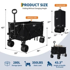 Wagon Cart, Folding Utility Heavy Duty Wagons Carts For Camping, All Terrain Beach Wagons Extended With Cup Holders, 500Lbs Weight Capacity -OUTSUNNY Sale Store GUEST bf905854 f61f 496c afb1 9caa4c7ecbd2
