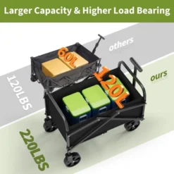 Acekool Foldable Utility Wagon Cart, 240lb Capacity, All-Terrain Wheels, Adjustable Handle, Collapsible Outdoor Cart For Shopping & Camping