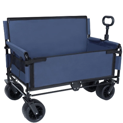 3-in-1 Convertible Folding Wagon Cart With Bench Seat & Storage - 500lbs Heavy-Duty Utility Wagon Dark Blue 1 3-in-1 Convertible Folding Wagon Cart With Bench Seat & Storage - 500lbs Heavy-Duty Utility Wagon Dark Blue