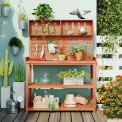 65" Wood Outdoor Potting Bench, 3-Tier Garden Shed Storage Shelves, Flower Display Rack Plant Stand Workstation-The Pop Home -OUTSUNNY Sale Store GUEST c2c2421a 037f 4820 b747 55302f2e5b1f