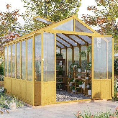 AMERLIFE Wooden Greenhouse, Pre-Assembled Solid Cedar Frame, Walk-in Design 9 AMERLIFE Wooden Greenhouse, Pre-Assembled Solid Cedar Frame, Walk-in Design - Image 9