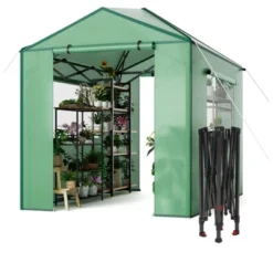 Portable Greenhouse For Indoor & Outdoor Plants, 6x8ft Durable PE Cover Pop-Up Green House Kit