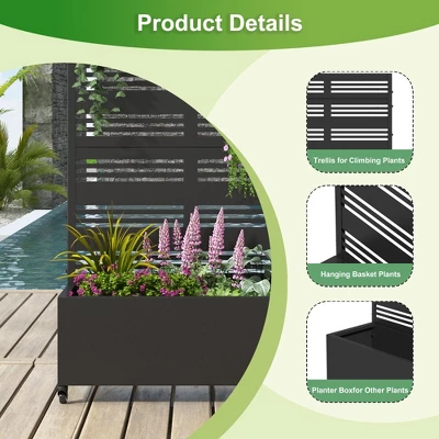 PexFix 72 In. X 35 In. Outdoor Metal Trellis With Planter Box Privacy Screen Garden Fence Wall Applique In Black 6 PexFix 72 In. X 35 In. Outdoor Metal Trellis With Planter Box Privacy Screen Garden Fence Wall Applique In Black - Image 6