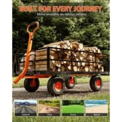 Heavy Duty Steel Garden Cart, Garden Wagon Cart On Wheels, Yard Utility Wagon Carts W/Adjustable Handle & Removable Sides(Convert To Flatbed)