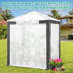 EAGLE PEAK 8x8 Portable Walk In Greenhouse , Heavy Duty Pop Up Green House, Front Roll Up Zipper Entry Door And Mesh Windows