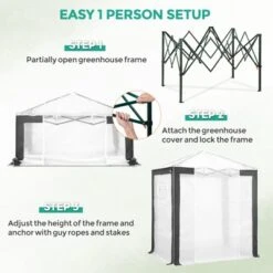 EAGLE PEAK 8x8 Portable Walk In Greenhouse , Heavy Duty Pop Up Green House, Front Roll Up Zipper Entry Door And Mesh Windows -OUTSUNNY Sale Store GUEST ca7272cc cc2a 4796 bf23 82098f4e6de8