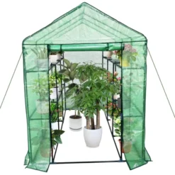 Walk-in Greenhouse With Roll-Up Zipper Door 57 X 57 X 76 Portable 3-Tier 6-Shelf Steel Frame Greenhouse For Indoor Outdoor Garden Patio, Green -OUTSUNNY Sale Store GUEST cbee52bc 0bba 4055 a41d 4edf4c121edd