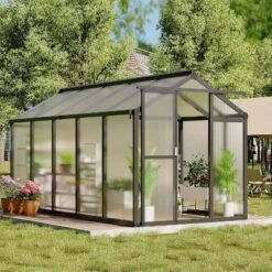 GustoWave Walk-In Polycarbonate Greenhouse With Aluminum Frame, Black. -OUTSUNNY Sale Store GUEST cd43a1d7 67f7 47fc 9335 91e58633093b