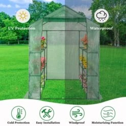 Walk-in Greenhouse For Outdoors, 58"x58"x75" Plant House With 8-Tier Grid Shelves For Seed Starting & Potted Plants -OUTSUNNY Sale Store GUEST cfc9384d bbe1 41e7 b2ef c4ab919ac769