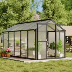 Whizmax Wall Mounted Gazebo, All-Season Aluminum Patio Gazebo With Side Door, Outdoor Permanent Sunroom
