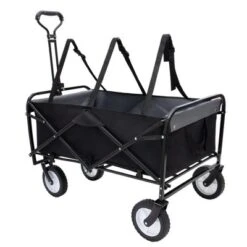 Collapsible Foldable Wagon Cart With Strapping System Beach Wagon Utility Cart Utility Wagon Grocery Car Black