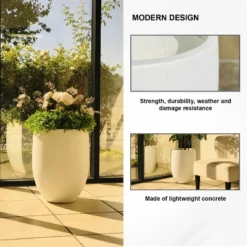 Rosemead Home & Garden, Inc. Concrete Outdoor Planter Pot White 17"x17" -OUTSUNNY Sale Store GUEST d12e0e3e f4b2 4ed1 ac75 5c0e97b3b2ea