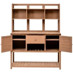 50”W Garden Potting Bench Table, Outdoor Patio Workstation With Hutch, Drawer And Adjustable Shelves, Fir Wood Frame, Brown/White/Natural-ModernLuxe -OUTSUNNY Sale Store GUEST d20ee9f0 b34b 4e35 9bc6 706ccb9442db