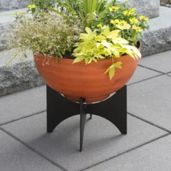 ACHLA Designs 20" Wide Galvanized Steel Planter Bowl With Black Wrought Iron Plant Stand Burnt Sienna -OUTSUNNY Sale Store GUEST d35ee573 1b8f 46c6 905e 4faae23c9076